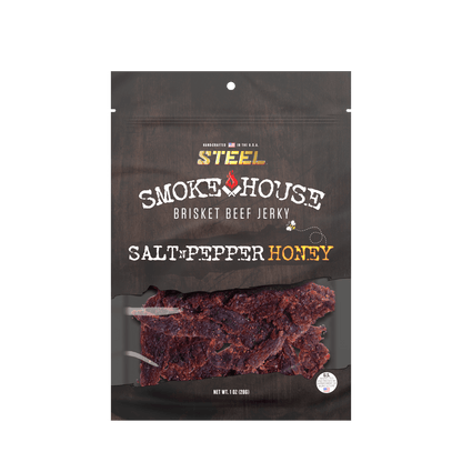 Steel Supplements Jerky Salt N Pepper Honey 1 oz. Steel Smokehouse Brisket Beef Jerky
