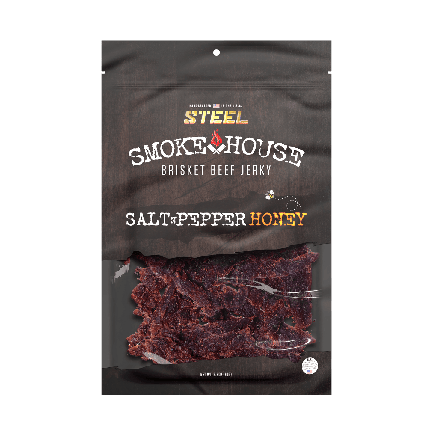 Steel Supplements Jerky Salt N Pepper Honey 2.5 oz. Steel Smokehouse Brisket Beef Jerky