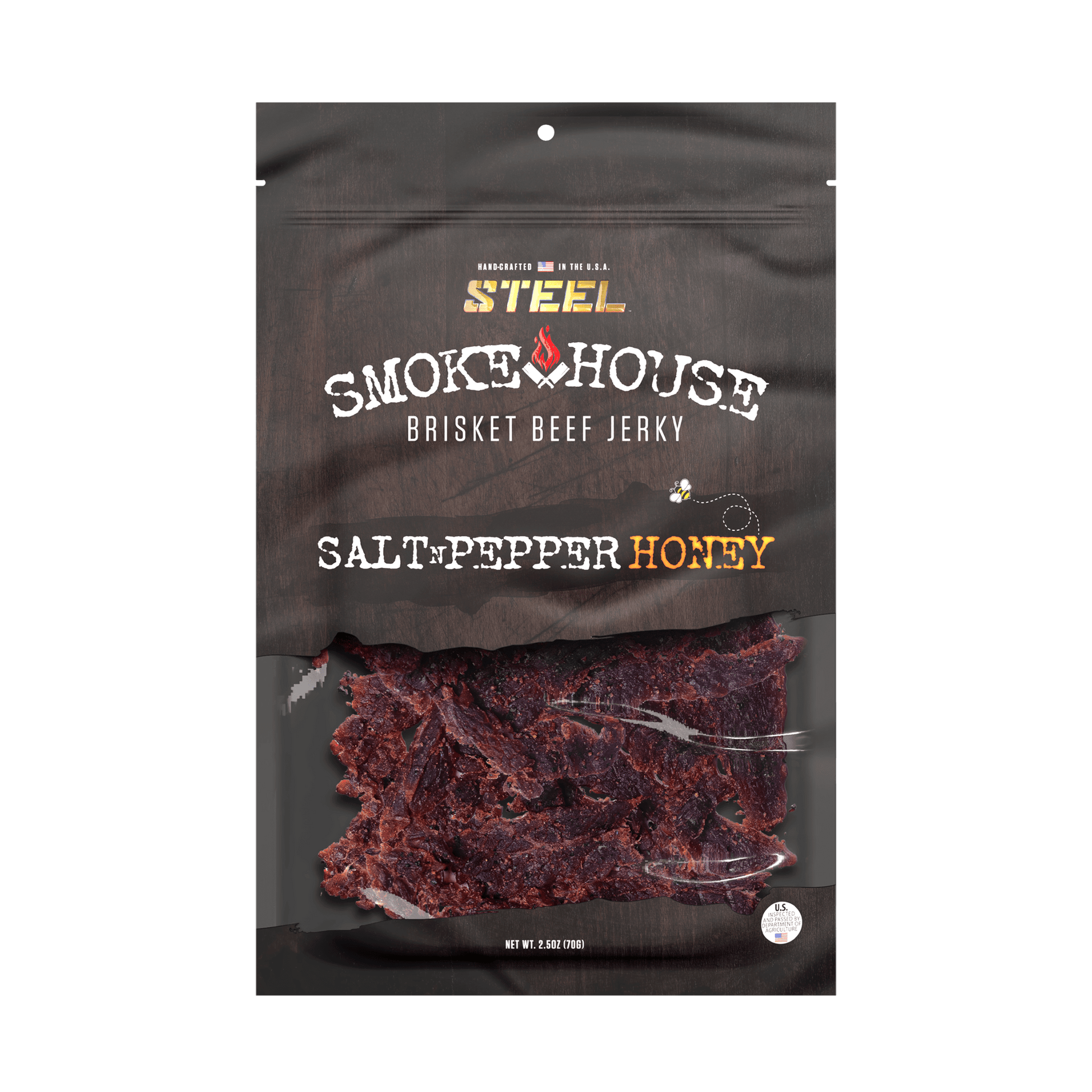 Steel Supplements Jerky Salt N Pepper Honey 2.5 oz. Steel Smokehouse Brisket Beef Jerky