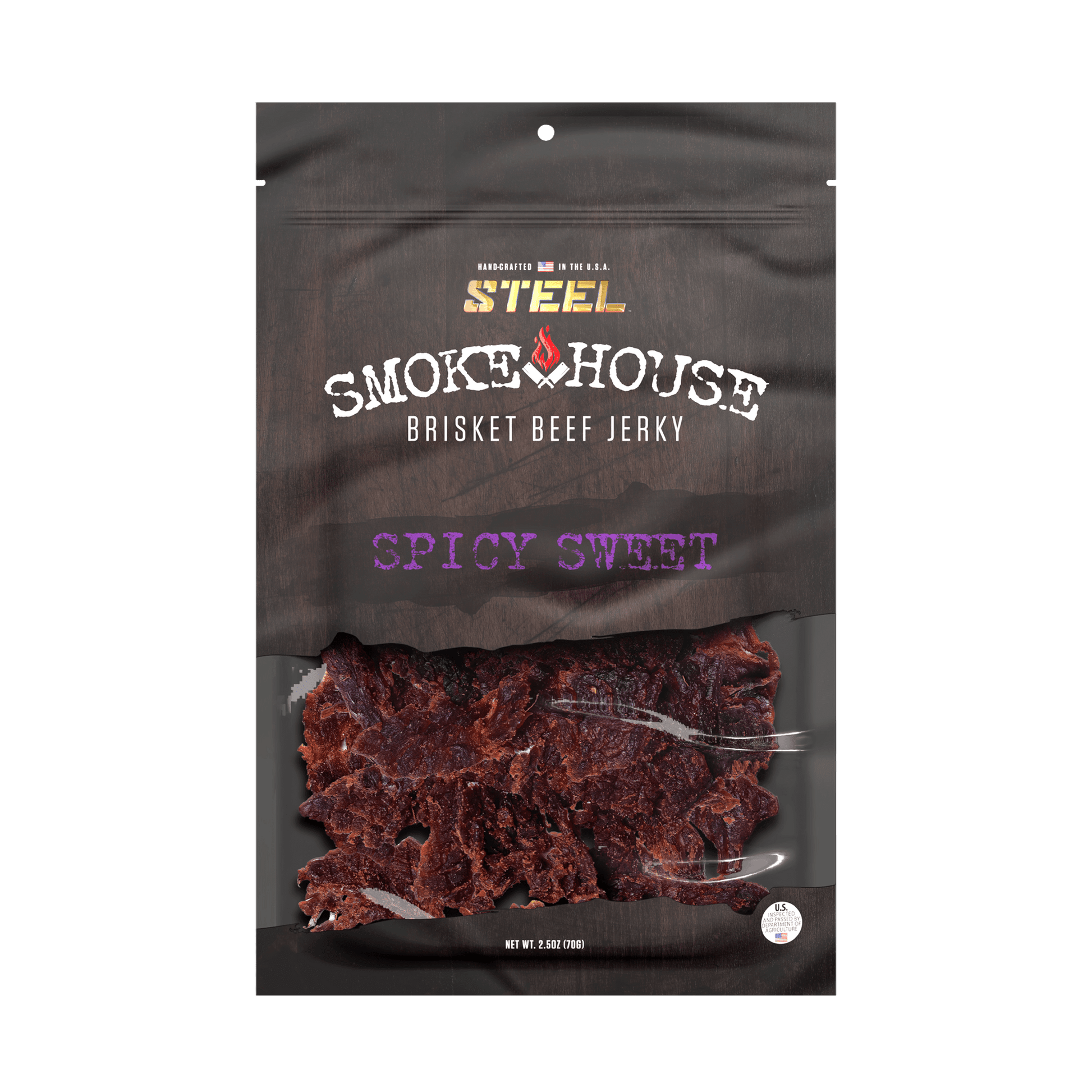 Steel Supplements Jerky Spicy Sweet 2.5 oz. Steel Smokehouse Brisket Beef Jerky