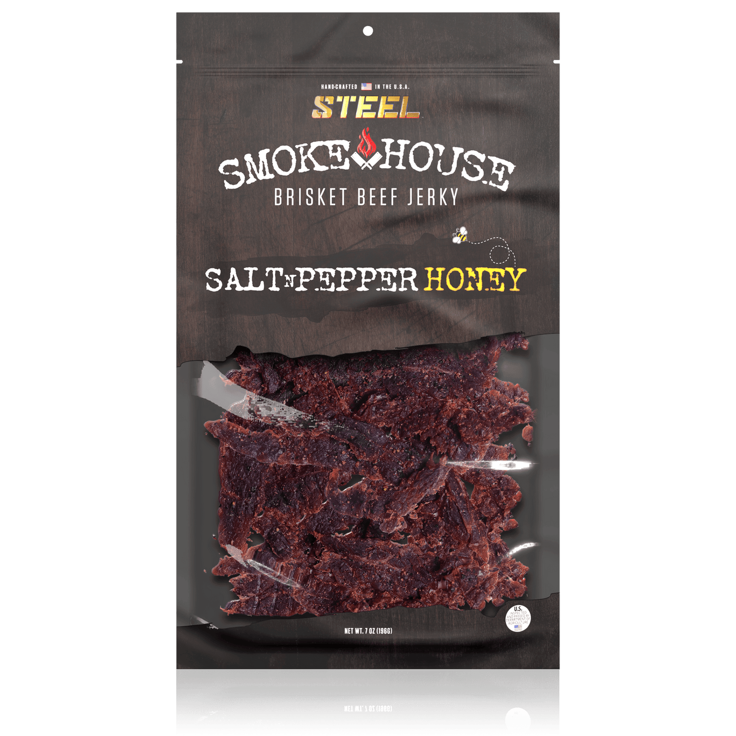Steel Supplements Jerky Salt N Pepper Honey 7 oz. Steel Smokehouse Brisket Beef Jerky