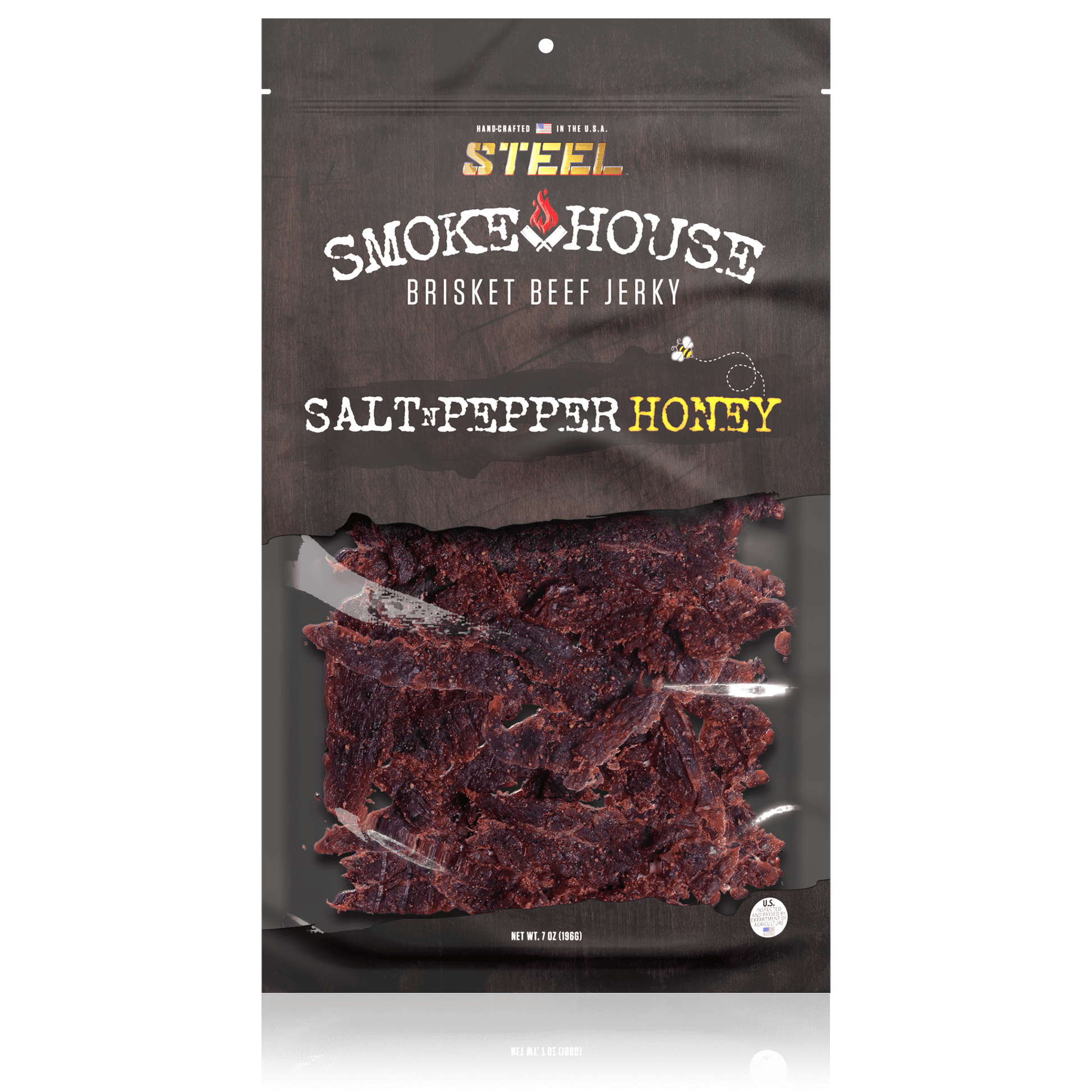 Steel Supplements Jerky Salt N Pepper Honey 7 oz. Steel Smokehouse Brisket Beef Jerky